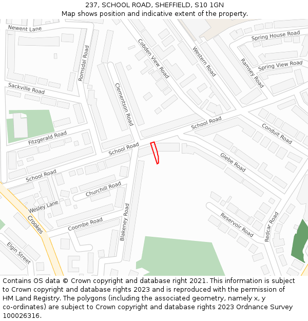 237, SCHOOL ROAD, SHEFFIELD, S10 1GN: Location map and indicative extent of plot