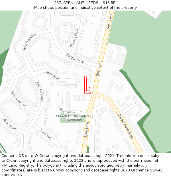 237, SPEN LANE, LEEDS, LS16 5EL: Location map and indicative extent of plot