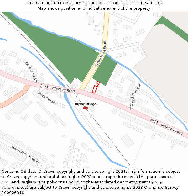 237, UTTOXETER ROAD, BLYTHE BRIDGE, STOKE-ON-TRENT, ST11 9JR: Location map and indicative extent of plot