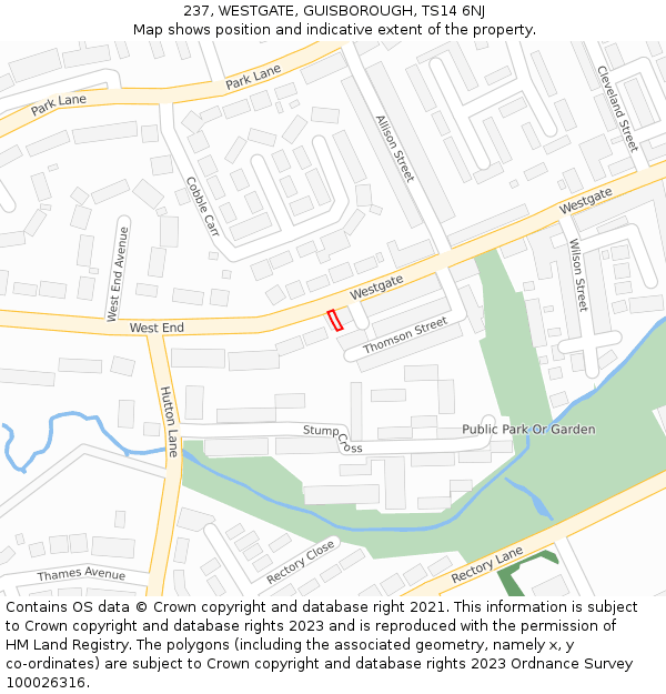 237, WESTGATE, GUISBOROUGH, TS14 6NJ: Location map and indicative extent of plot