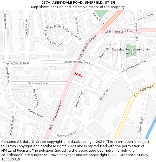 237A, ABBEYDALE ROAD, SHEFFIELD, S7 1FJ: Location map and indicative extent of plot