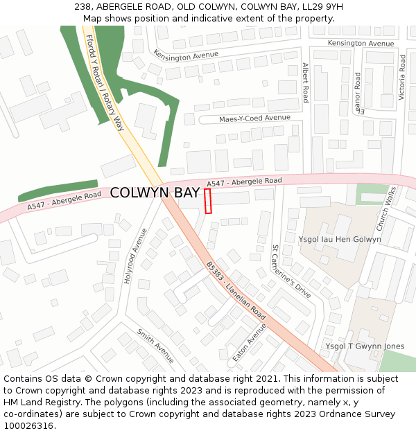 238, ABERGELE ROAD, OLD COLWYN, COLWYN BAY, LL29 9YH: Location map and indicative extent of plot