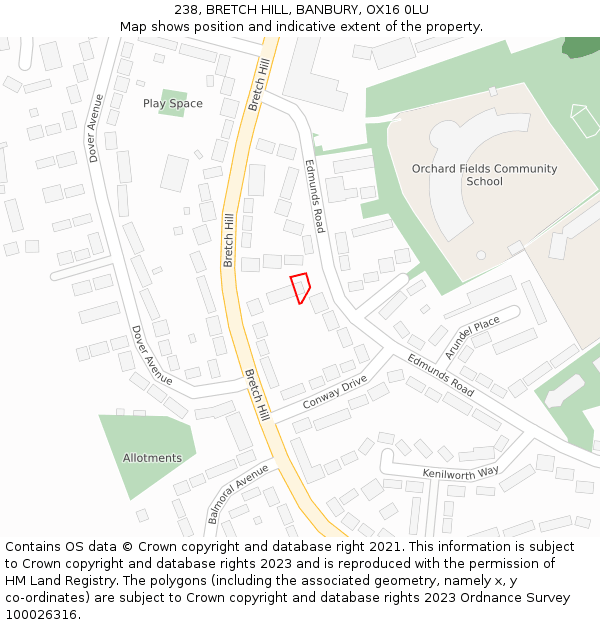 238, BRETCH HILL, BANBURY, OX16 0LU: Location map and indicative extent of plot