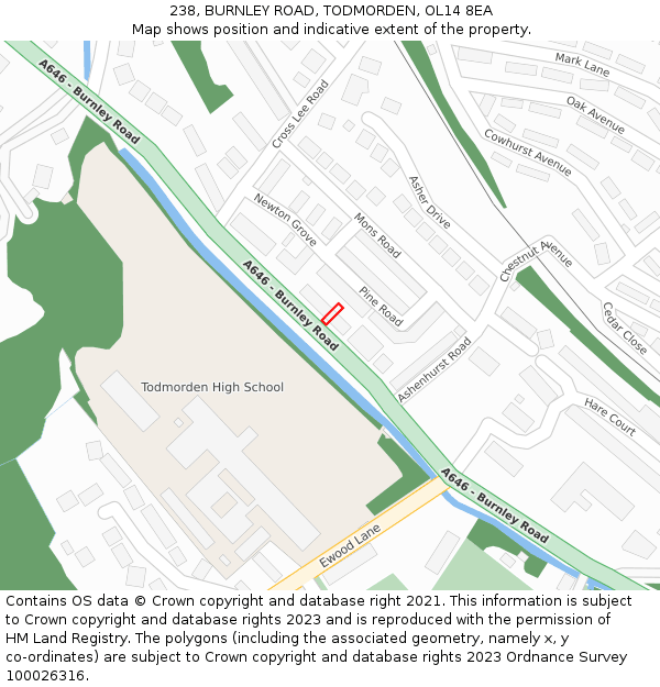 238, BURNLEY ROAD, TODMORDEN, OL14 8EA: Location map and indicative extent of plot