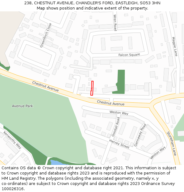 238, CHESTNUT AVENUE, CHANDLER'S FORD, EASTLEIGH, SO53 3HN: Location map and indicative extent of plot