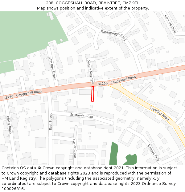 238, COGGESHALL ROAD, BRAINTREE, CM7 9EL: Location map and indicative extent of plot