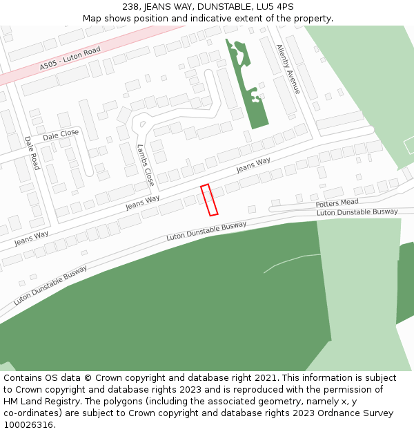 238, JEANS WAY, DUNSTABLE, LU5 4PS: Location map and indicative extent of plot