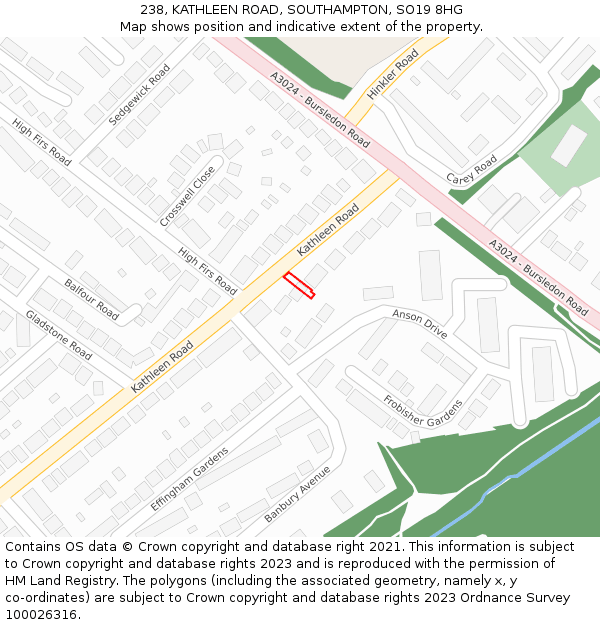 238, KATHLEEN ROAD, SOUTHAMPTON, SO19 8HG: Location map and indicative extent of plot