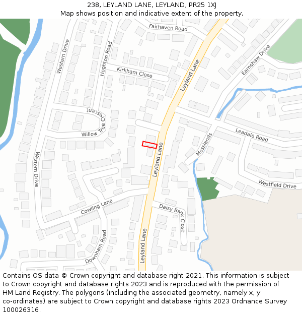 238, LEYLAND LANE, LEYLAND, PR25 1XJ: Location map and indicative extent of plot