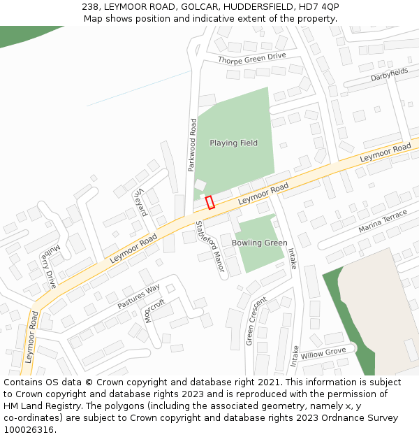 238, LEYMOOR ROAD, GOLCAR, HUDDERSFIELD, HD7 4QP: Location map and indicative extent of plot