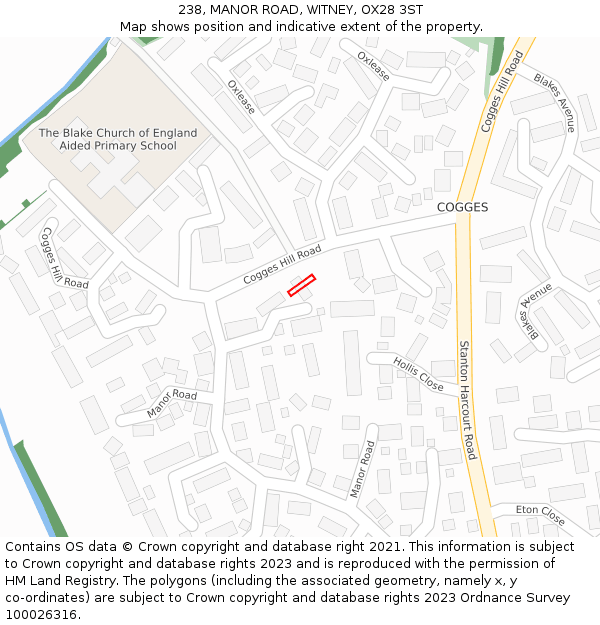238, MANOR ROAD, WITNEY, OX28 3ST: Location map and indicative extent of plot