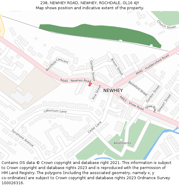 238, NEWHEY ROAD, NEWHEY, ROCHDALE, OL16 4JY: Location map and indicative extent of plot