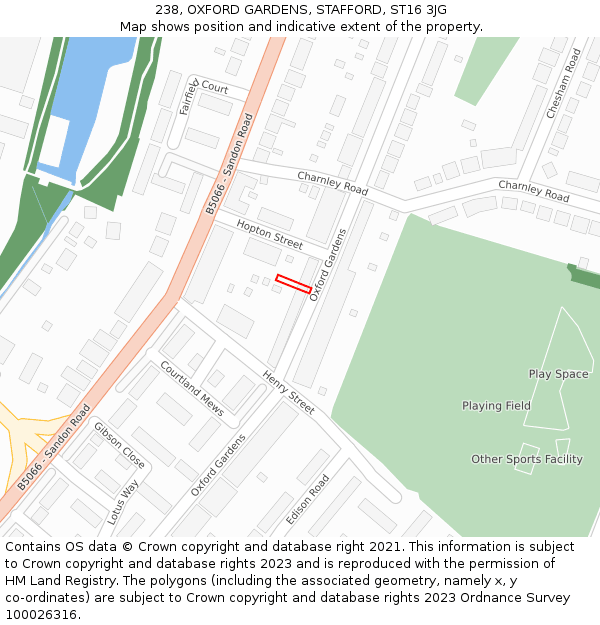 238, OXFORD GARDENS, STAFFORD, ST16 3JG: Location map and indicative extent of plot