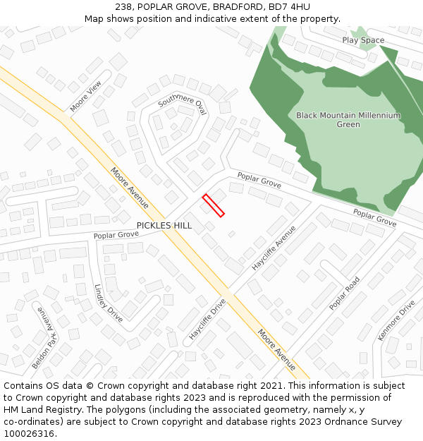 238, POPLAR GROVE, BRADFORD, BD7 4HU: Location map and indicative extent of plot