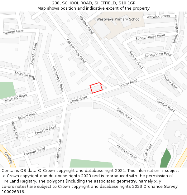 238, SCHOOL ROAD, SHEFFIELD, S10 1GP: Location map and indicative extent of plot