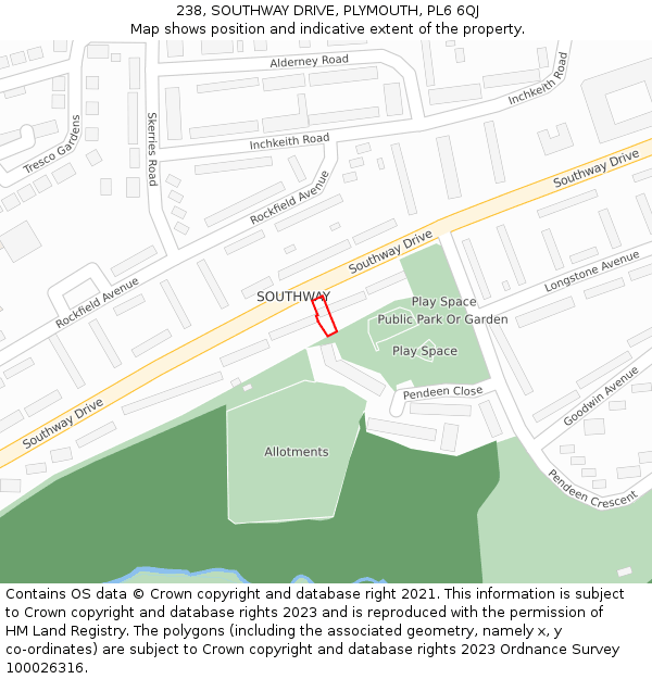 238, SOUTHWAY DRIVE, PLYMOUTH, PL6 6QJ: Location map and indicative extent of plot