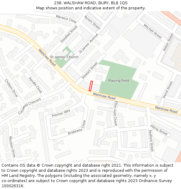 238, WALSHAW ROAD, BURY, BL8 1QS: Location map and indicative extent of plot