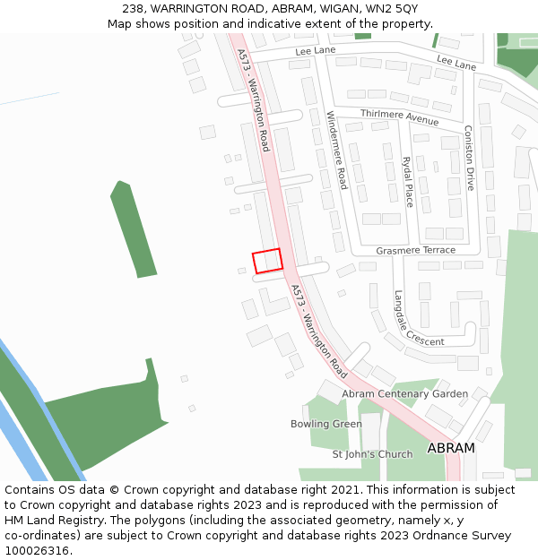 238, WARRINGTON ROAD, ABRAM, WIGAN, WN2 5QY: Location map and indicative extent of plot