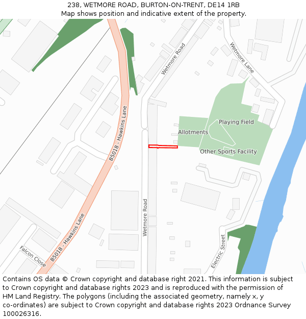 238, WETMORE ROAD, BURTON-ON-TRENT, DE14 1RB: Location map and indicative extent of plot