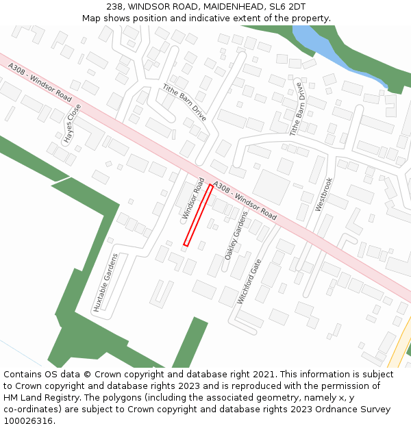 238, WINDSOR ROAD, MAIDENHEAD, SL6 2DT: Location map and indicative extent of plot