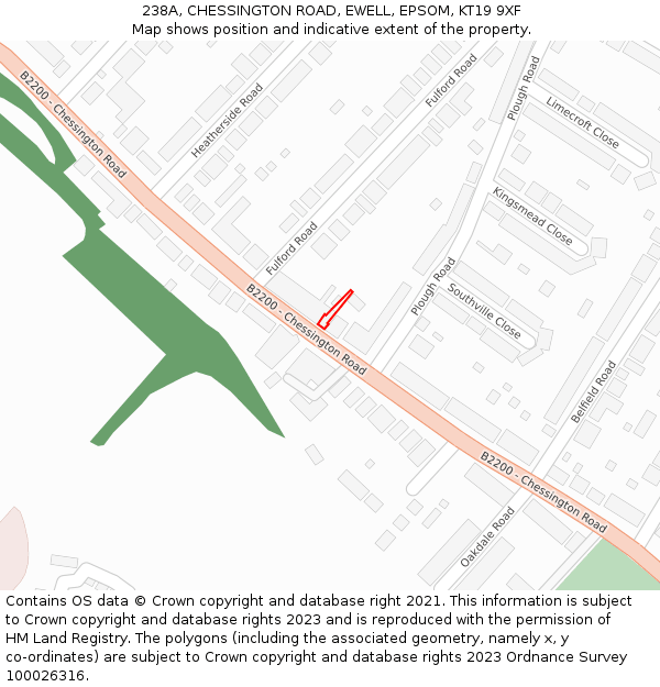 238A, CHESSINGTON ROAD, EWELL, EPSOM, KT19 9XF: Location map and indicative extent of plot