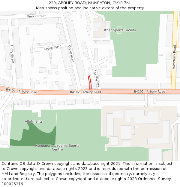 239, ARBURY ROAD, NUNEATON, CV10 7NH: Location map and indicative extent of plot