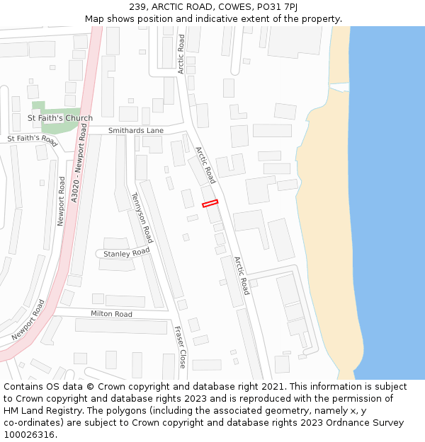 239, ARCTIC ROAD, COWES, PO31 7PJ: Location map and indicative extent of plot