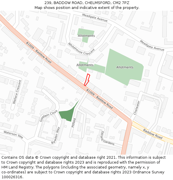 239, BADDOW ROAD, CHELMSFORD, CM2 7PZ: Location map and indicative extent of plot