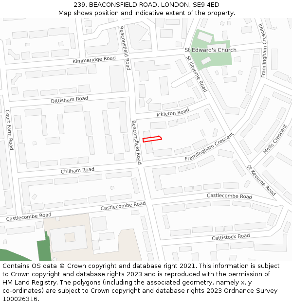 239, BEACONSFIELD ROAD, LONDON, SE9 4ED: Location map and indicative extent of plot
