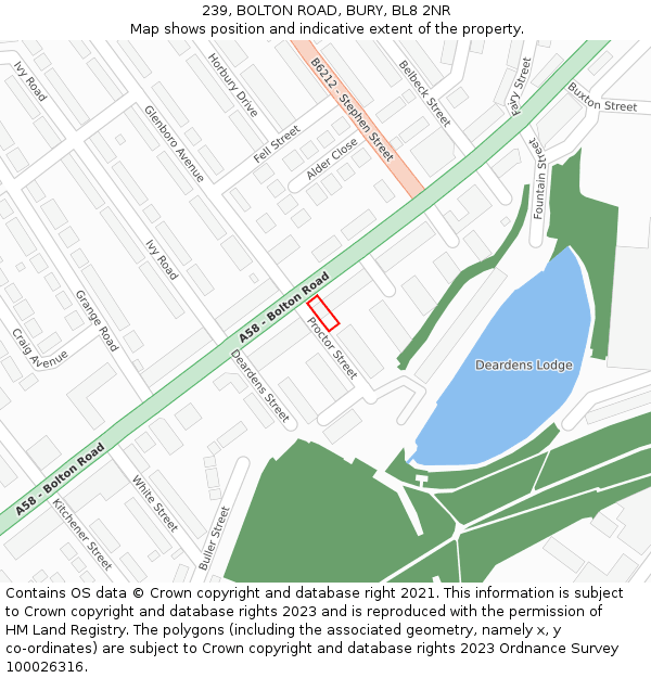 239, BOLTON ROAD, BURY, BL8 2NR: Location map and indicative extent of plot