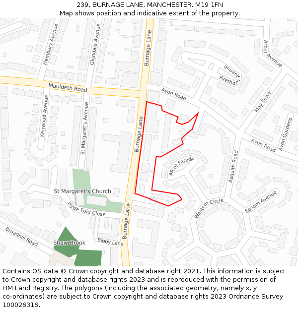 239, BURNAGE LANE, MANCHESTER, M19 1FN: Location map and indicative extent of plot