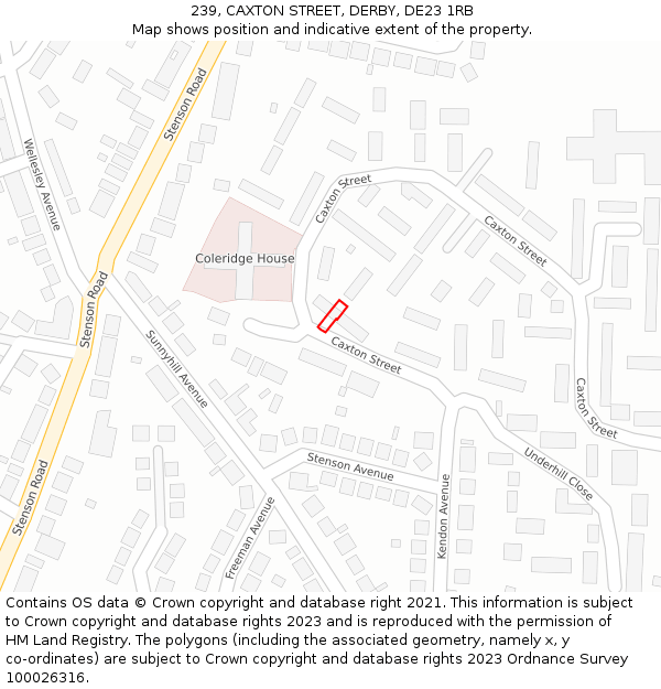 239, CAXTON STREET, DERBY, DE23 1RB: Location map and indicative extent of plot