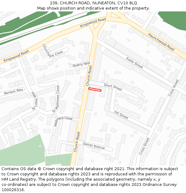 239, CHURCH ROAD, NUNEATON, CV10 8LQ: Location map and indicative extent of plot
