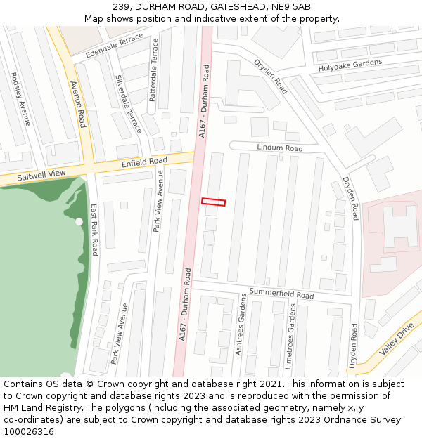 239, DURHAM ROAD, GATESHEAD, NE9 5AB: Location map and indicative extent of plot