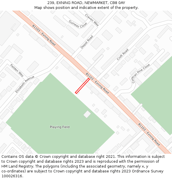239, EXNING ROAD, NEWMARKET, CB8 0AY: Location map and indicative extent of plot