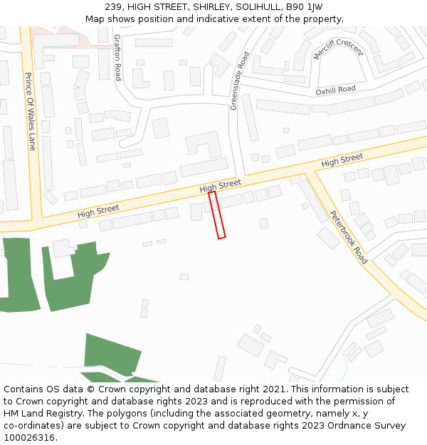 239, HIGH STREET, SHIRLEY, SOLIHULL, B90 1JW: Location map and indicative extent of plot