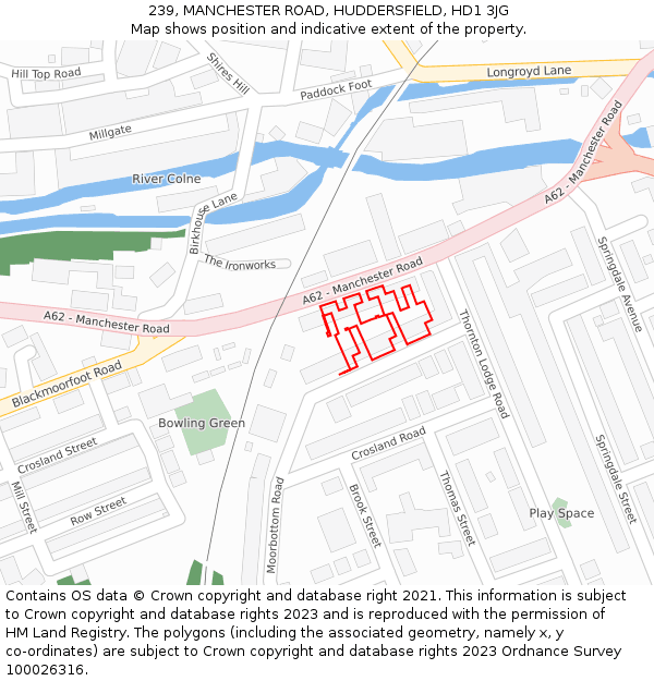 239, MANCHESTER ROAD, HUDDERSFIELD, HD1 3JG: Location map and indicative extent of plot