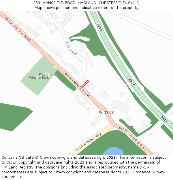 239, MANSFIELD ROAD, HASLAND, CHESTERFIELD, S41 0JJ: Location map and indicative extent of plot