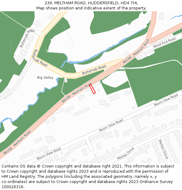 239, MELTHAM ROAD, HUDDERSFIELD, HD4 7HL: Location map and indicative extent of plot