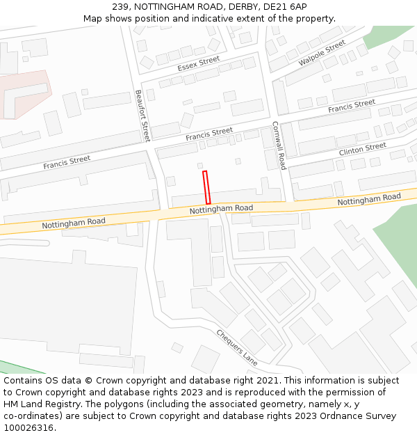 239, NOTTINGHAM ROAD, DERBY, DE21 6AP: Location map and indicative extent of plot