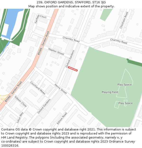 239, OXFORD GARDENS, STAFFORD, ST16 3JG: Location map and indicative extent of plot
