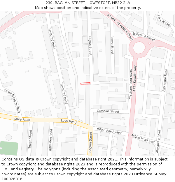 239, RAGLAN STREET, LOWESTOFT, NR32 2LA: Location map and indicative extent of plot