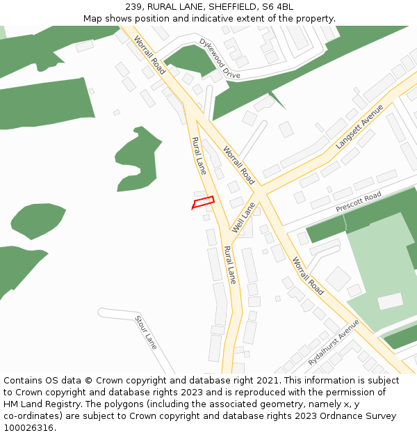 239, RURAL LANE, SHEFFIELD, S6 4BL: Location map and indicative extent of plot