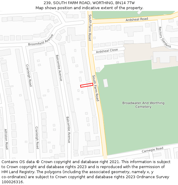 239, SOUTH FARM ROAD, WORTHING, BN14 7TW: Location map and indicative extent of plot