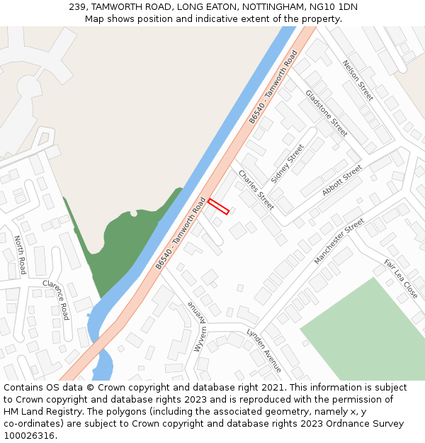 239, TAMWORTH ROAD, LONG EATON, NOTTINGHAM, NG10 1DN: Location map and indicative extent of plot