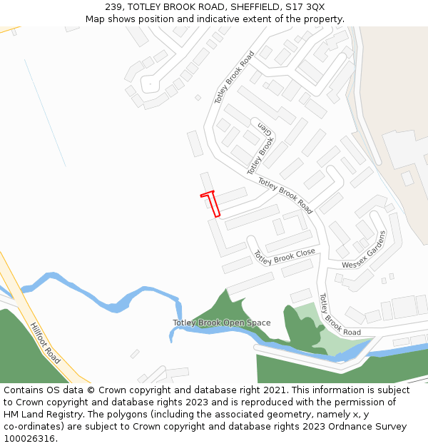 239, TOTLEY BROOK ROAD, SHEFFIELD, S17 3QX: Location map and indicative extent of plot