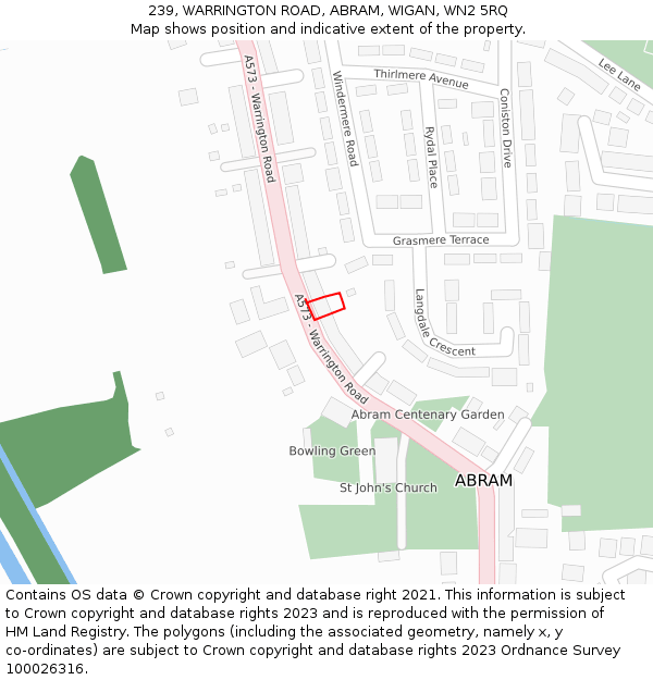 239, WARRINGTON ROAD, ABRAM, WIGAN, WN2 5RQ: Location map and indicative extent of plot