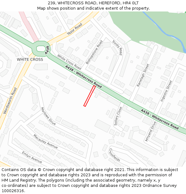 239, WHITECROSS ROAD, HEREFORD, HR4 0LT: Location map and indicative extent of plot