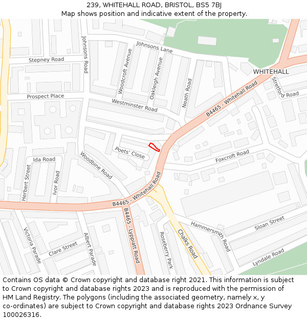 239, WHITEHALL ROAD, BRISTOL, BS5 7BJ: Location map and indicative extent of plot