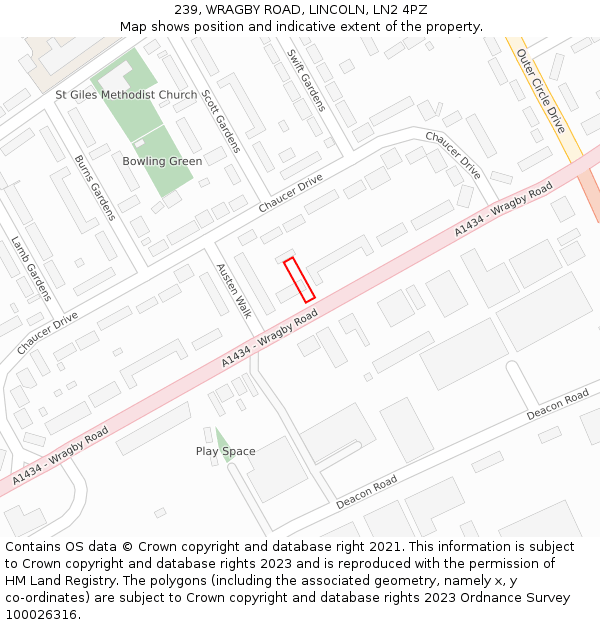 239, WRAGBY ROAD, LINCOLN, LN2 4PZ: Location map and indicative extent of plot